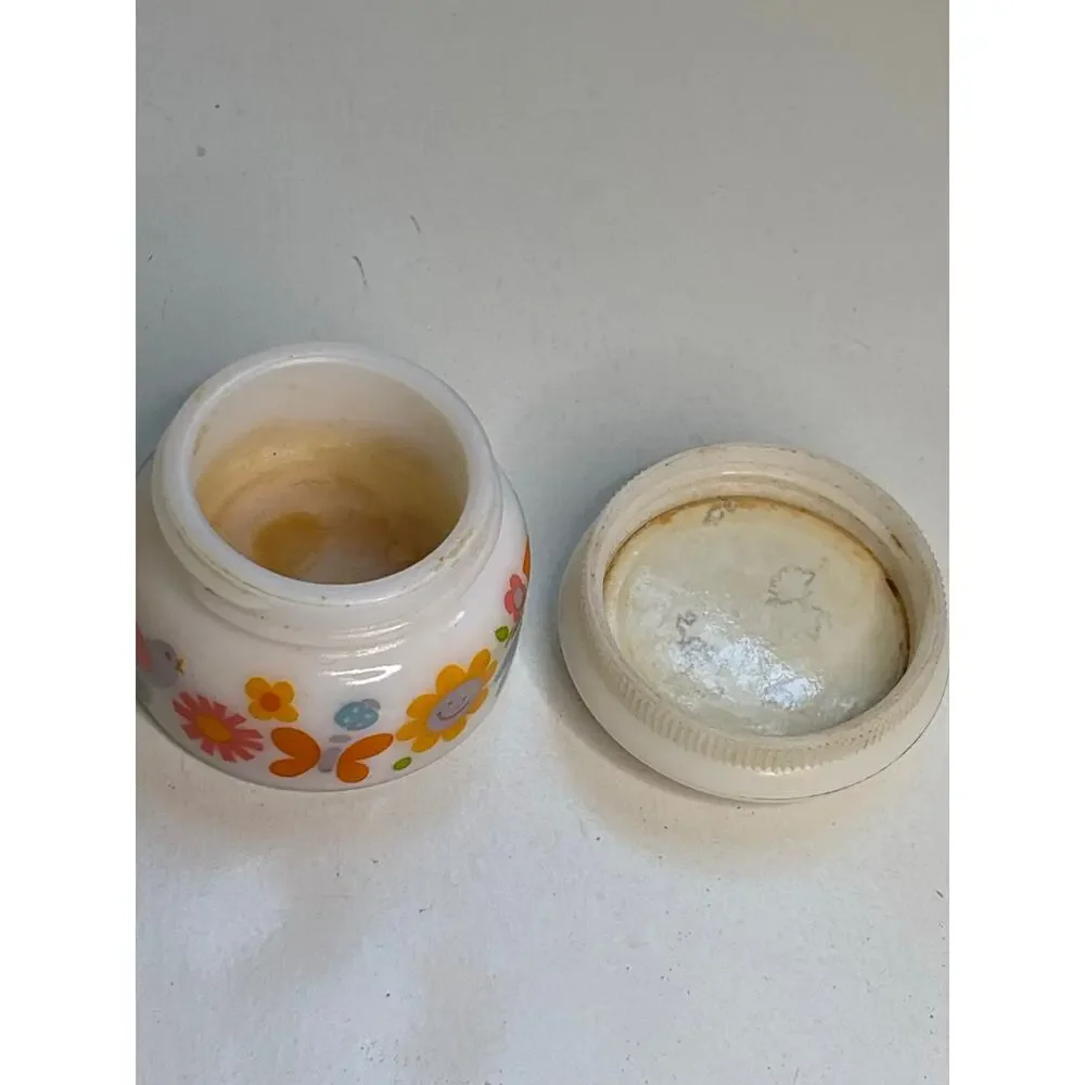 Vintage Avon Flower Talk Cream Sachet .66 oz Hippie 1970s Milk Glass Jar